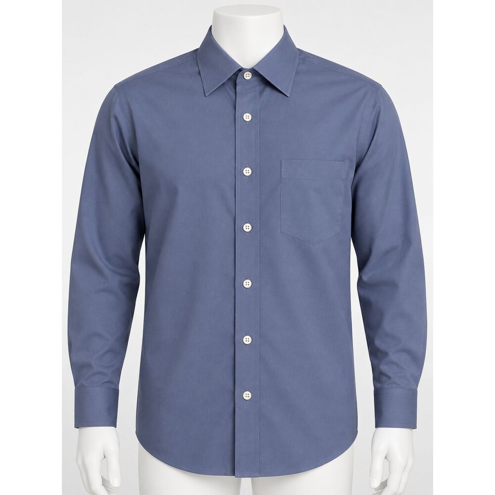 Stafford Travel Men’s Blue Easy Care Broadcloth Long Sleeve Dress Shirt